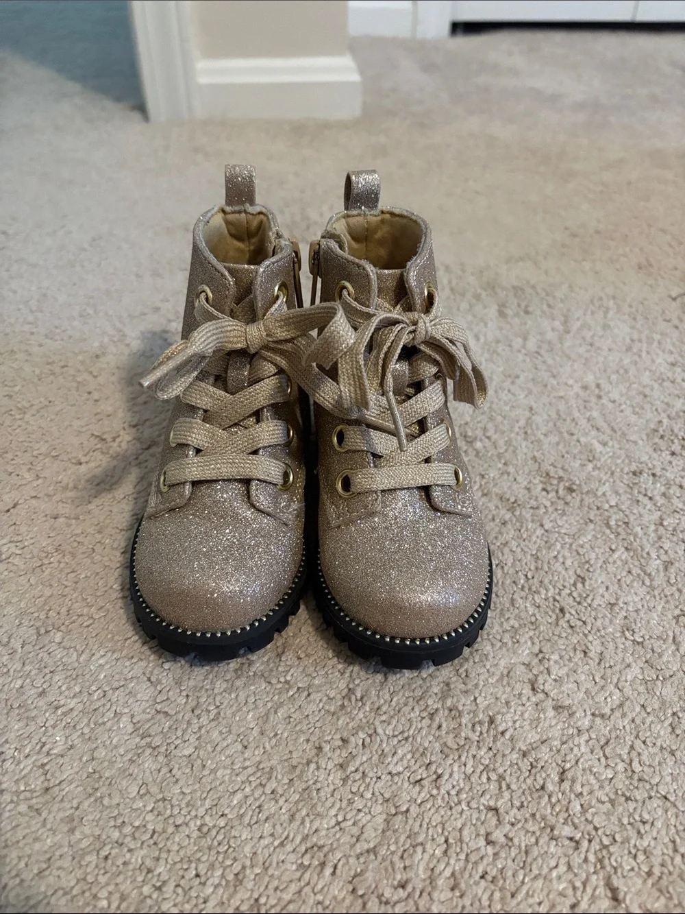 Toddler Girl Glitter Lace-Up Ankle Boots in Gold (Size 7)